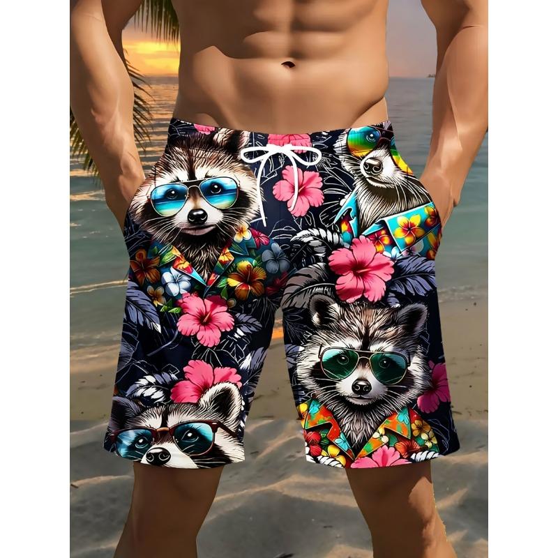 Men's Tropical Raccoon Digital Beach Shorts