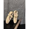 Retro Woven Suede Square Head Word with Shallow Mouth Gentle Evening Breeze Flat Bottom Mary Jane Single Shoes Women