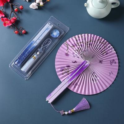 1PC Chinese Style Folding Paper Fan Ancient Style Carry Tassel Female Round Fan Hanfu Cheongsam Classical Group Fan Female Fan