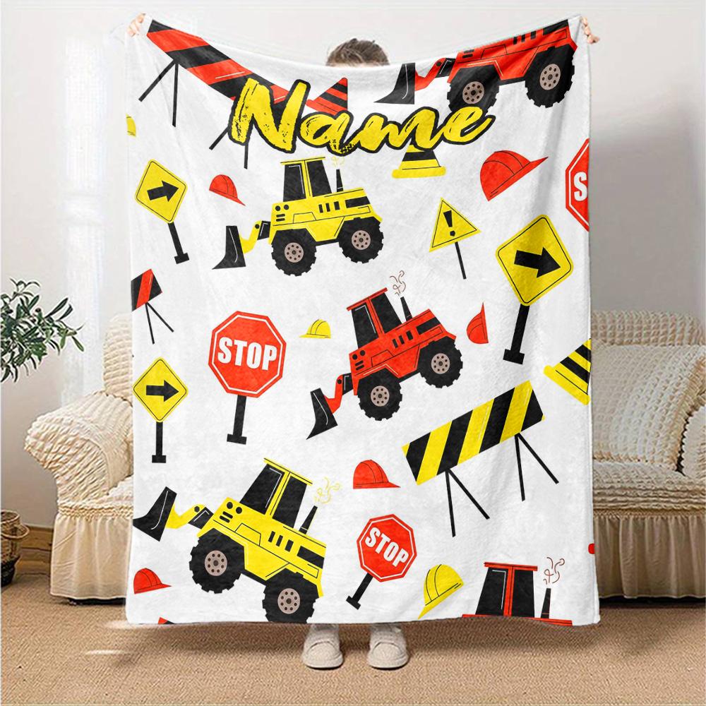 Custom Name excavator Theme Printed Blanket - Perfect for Couch, Bed, Travel & Outdoor Use | Machine Washable, Cozy & Durable.
