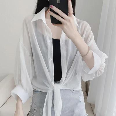 Chiffon Transparent Tüll Sonnenschutzhemd - Damen Sommer Schal zum Binden Kurzes Freizeit-Top
