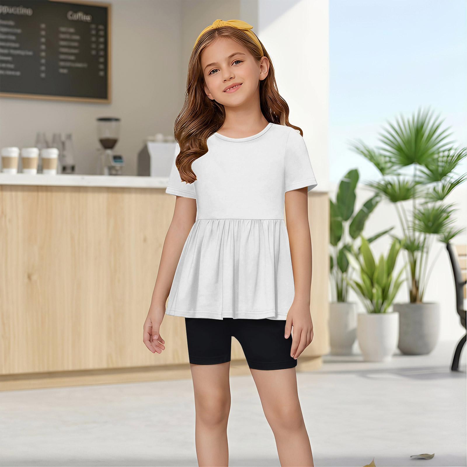 

Girls Summer Outfit Set Short Sleeve Ruffle Hem Top and Shorts Two Piece Clothing for Kids Casual Wear Comfortable Fit 100
