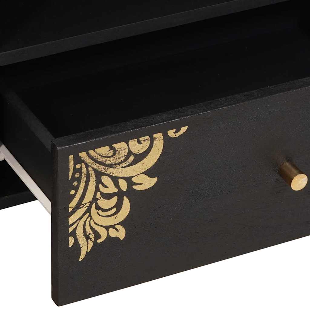 TV Stand with Shelf Black 80 X 33 X 46 Cm Solid Mango Wood