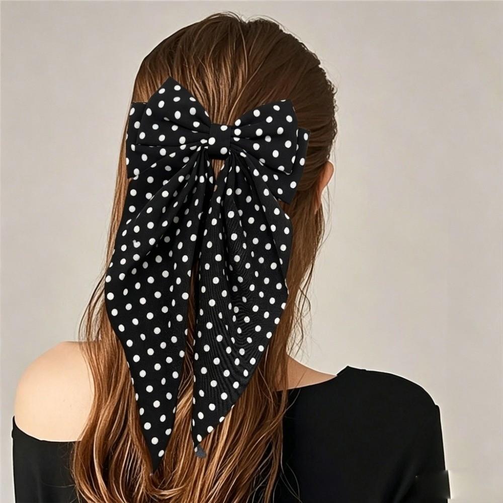 Floating Ribbon Polka Dot Hair Clip Barrette Hair Accessories Back of Head Styling
