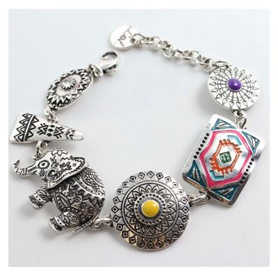 [R6237] - Designer Bracelet 'Lilipoupettes' (indian Elephant) Silver Orange - 20 Mm