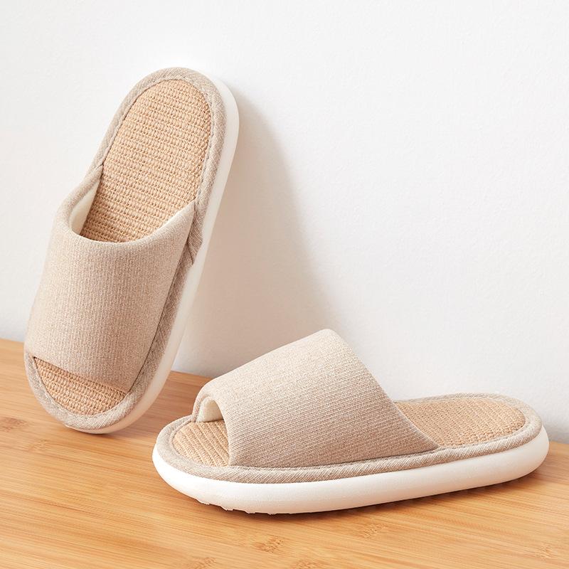 Four Seasons Linen Slippers Women's Home Spring and Autumn Thick Bottom Non-slip High-value Cotton and Linen Slippers Indoor Home Men