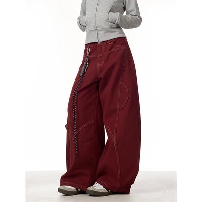 Džinsai Moteriški Raudoni Vintažiniai Aukšto Liemens Tiesūs Džinsiniai Kelnės Y2K Hip Hop Gatvės Apranga Plačios Kojos Klasikinės Džinsinės Kelnės
