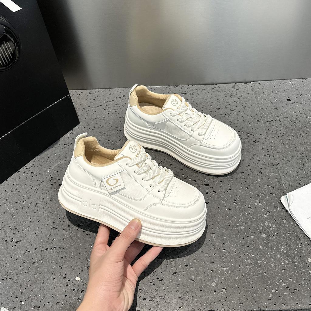 Platform White Shoes Women's New Winter Velvet Warm Fashion Versatile Height Increase Casual Bread Shoes Muffin Shoes