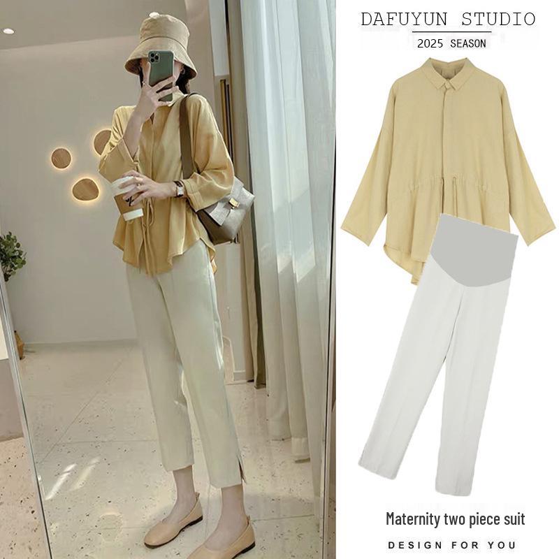 2026 Maternity Summer Set: Shirt Top + Pants Two-Piece 2XL