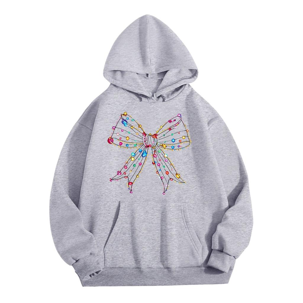 Damen Kapuzenpullover mit Rundhalsausschnitt, langen Ärmeln, bedrucktem Oberteil und einfarbiger Kapuzenpullover