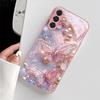 Pink Diamond Studded Butterfly Glass Phone Case Suitable for Samsung Galaxy S26 S25 S24 S23 S22 S21 S20 FE/Ultra/Plus Anti Drop