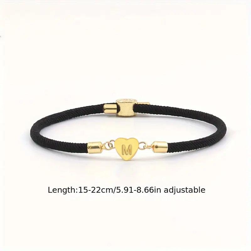 Heart-Shaped Gold-Plated Copper Handwoven Bracelet with Multicolor Beads – Letters A-Z Available.