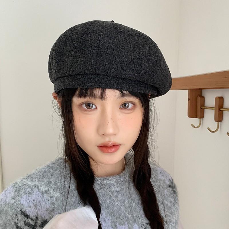 25 Early autumn new literary and retro high-quality beret women's big head circumference showing face small painter hat