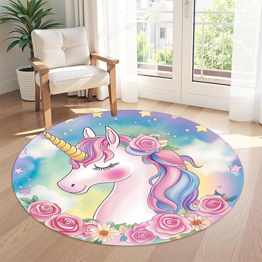 Unicorn5 Round Area Rug Design for Kitchen Foyer Hallway Study room Anti-slip Round Rug Decorate Offices Perfect Gift for Friends Family