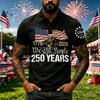 Men's Short Sleeve Polo Shirt with 250 Years Commemorative Print Casual Button Down Top for Everyday Wear