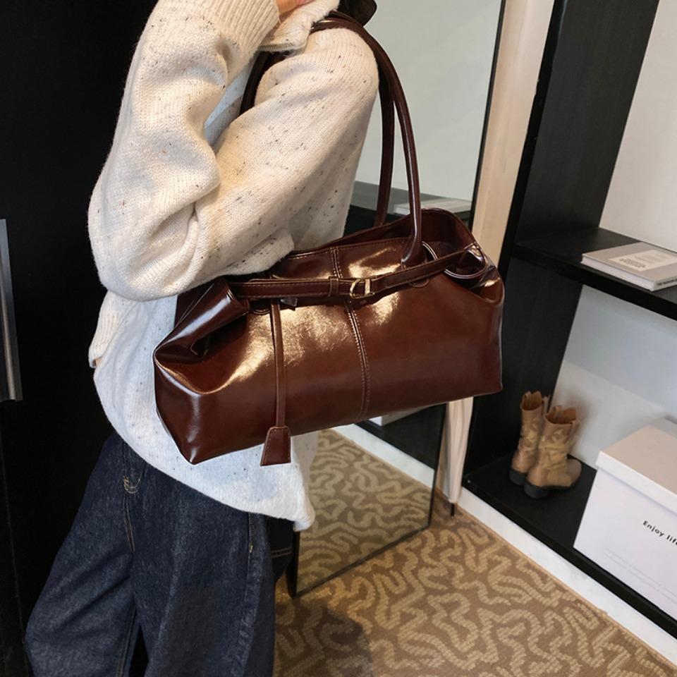 Yogodlns Oil PU Leather Hobo Handbag Slouchy Shoulder Bag Retro Top-Handle Bag Large Work Bags for Women Gilrls Tote Work Shopping Travel