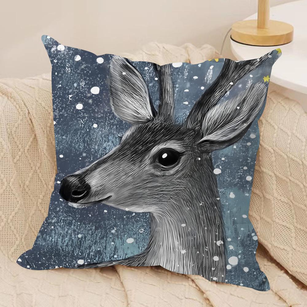 Deer Cartoon Cartoon Cute Cushion Cover Silky Short Plush Invisible Zipper Dustproof Sofa Pillow Case For Home Decor