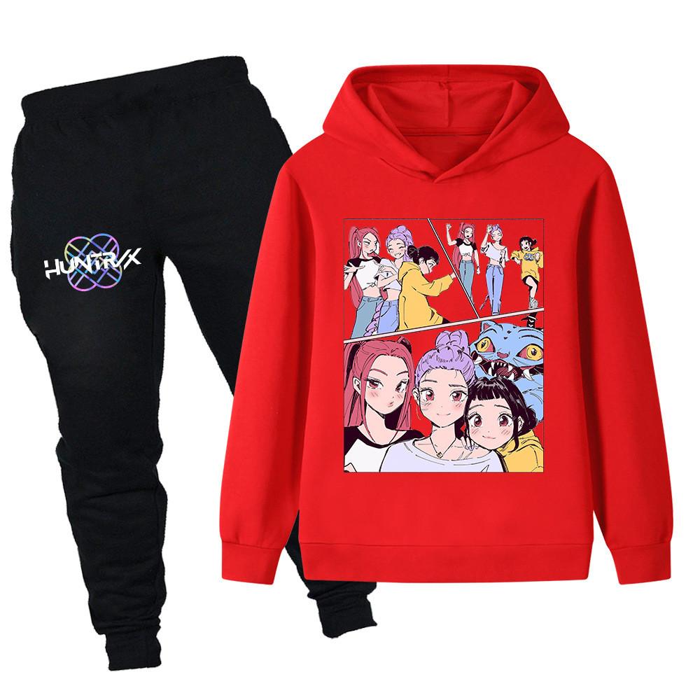 PB1238 Kinder Jungen Mädchen Kpop Mira Zoey Rumi Druck Langarm Kapuzenpullover Hose Hosen Kleidersets