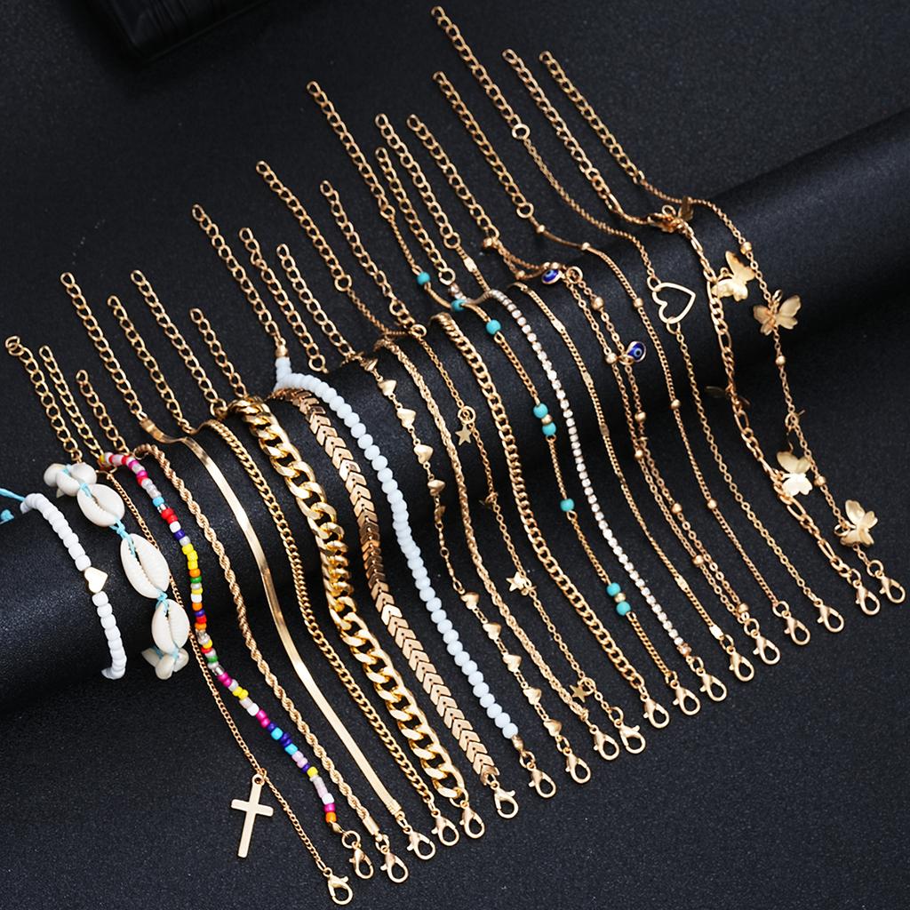22 Pcs Minimalist Love Butterfly Shell Rhinestone Bead Anklet Set For Women Summer Beach Boho Anklets Fashion Jewelry Gifts 2026