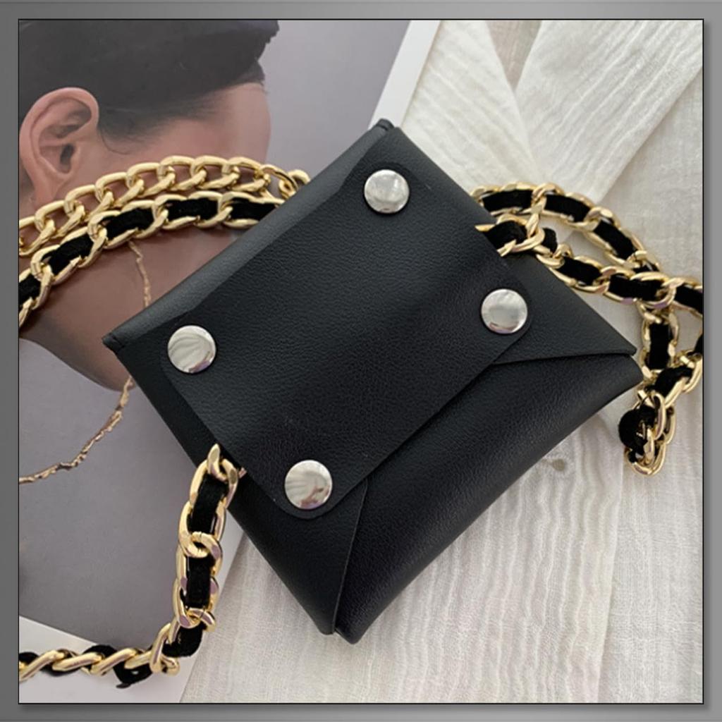 Buzz Selection Belt Chain Mini Waist Stylish Accent for LBT914 Pouch, Accessory, Women, (Black)