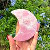 New  Handmade Natural Healing Stone Pink Opal Moon Crafts Moon Carving Home Decoration