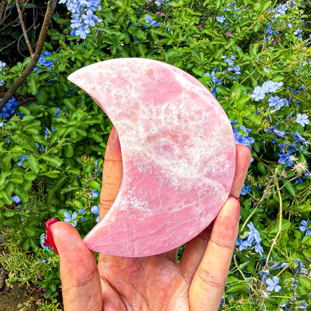 New Handmade Natural Healing Stone Pink Opal Moon Crafts Moon Carving Home Decoration