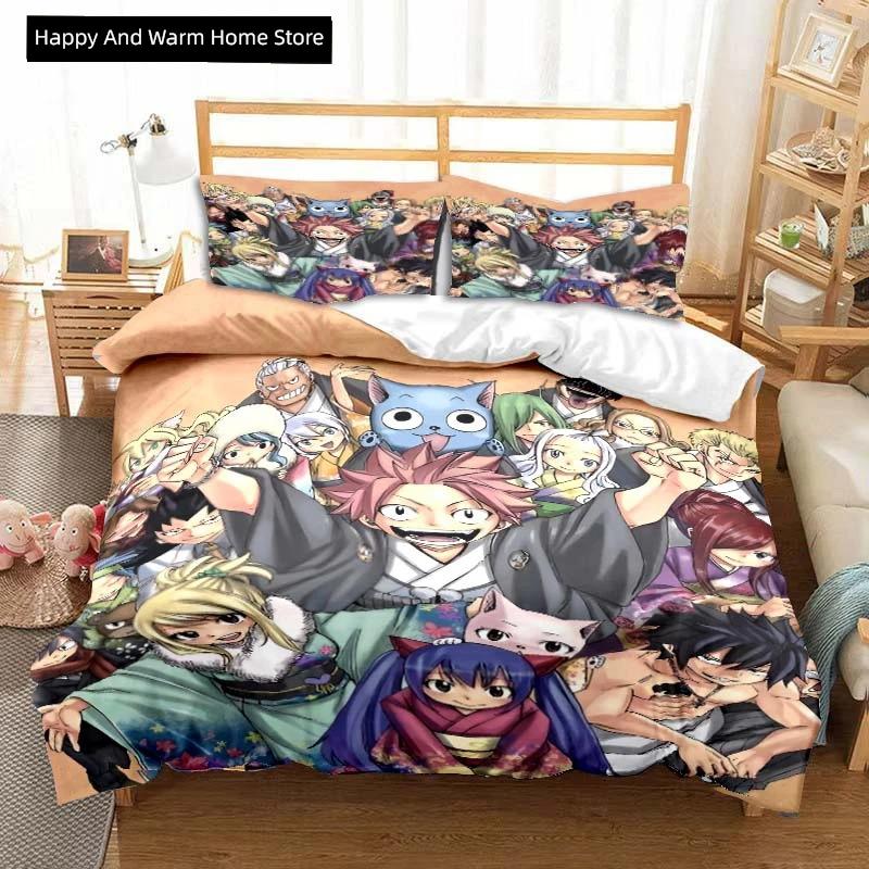 Comforter 3D Anime Fairy Tail Bedding Set Bed Three-Piece Set Single Double Bed Queen Size Adult Boys Bedroom