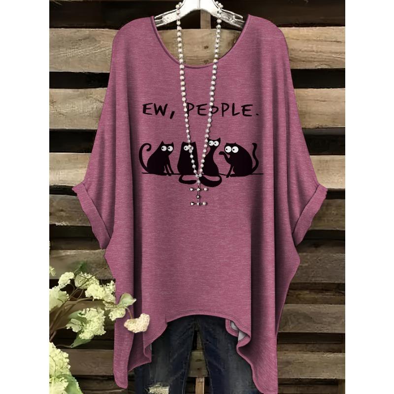 Printed fashion short-sleeved new large size crew neck letter pattern kitten print, accessories not included 2XL