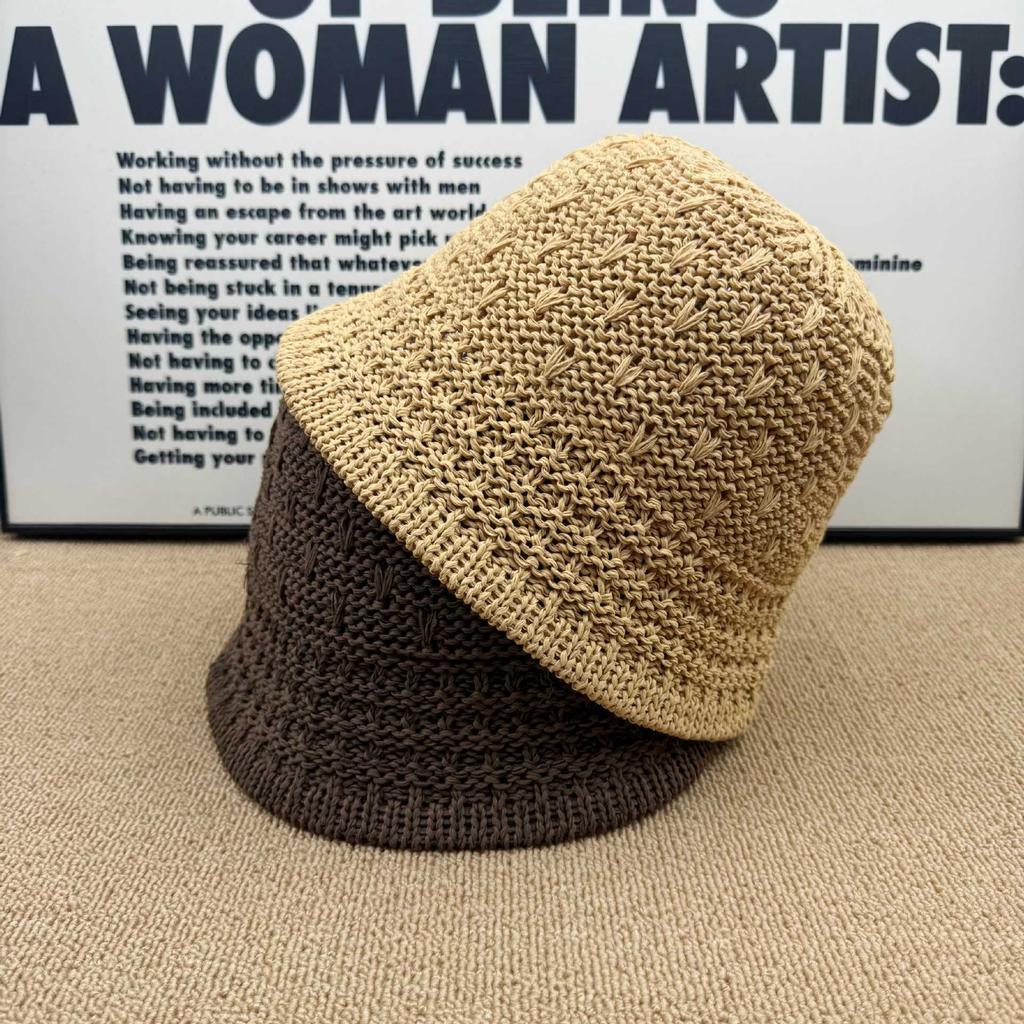 Three-dimensional Jacquard Knitted Bucket Hat Women's Breathable Hollow Bucket Hat Summer Versatile Face Small Sun Hat Tide
