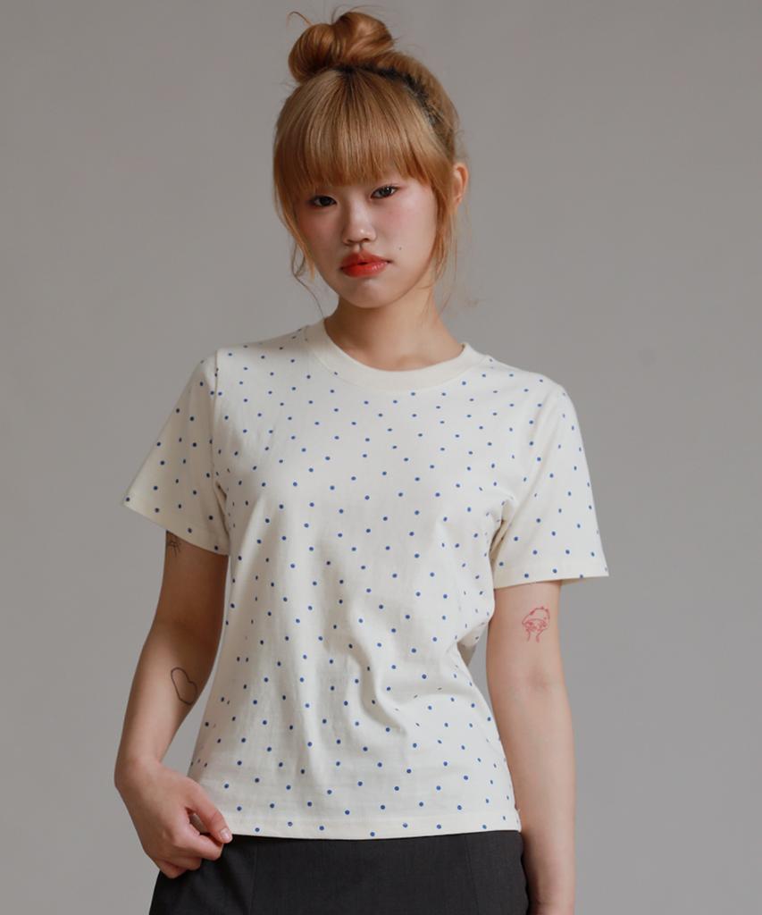 LIKE THE MOST Dot Point Regular Short Sleeve T-Shirt_Cream