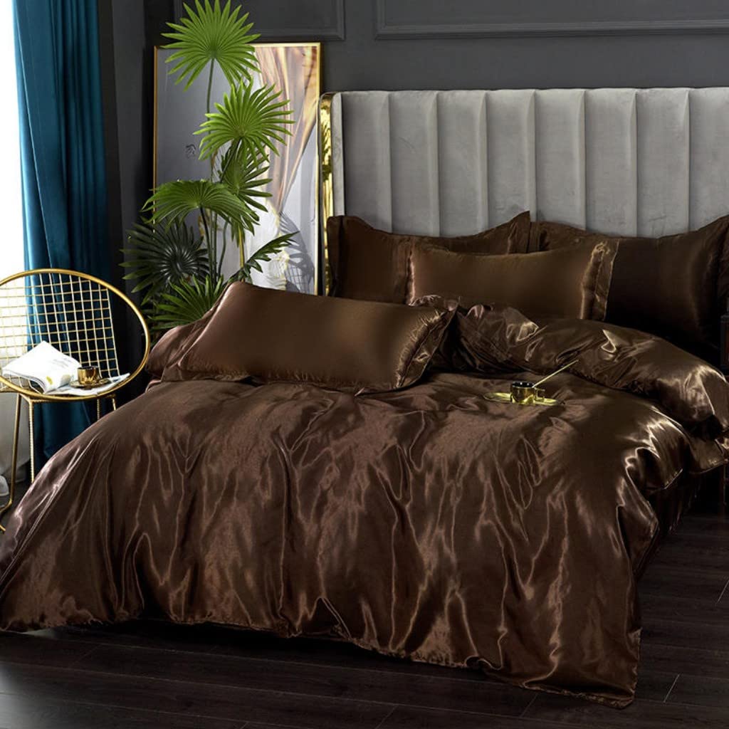 Satin Bedding Set King Wine Red Silk Like Satin Duvet Cover Set Luxury Soft Burgundy Comforter Cover Adults Bedroom Decor Chic Luxurious Sil