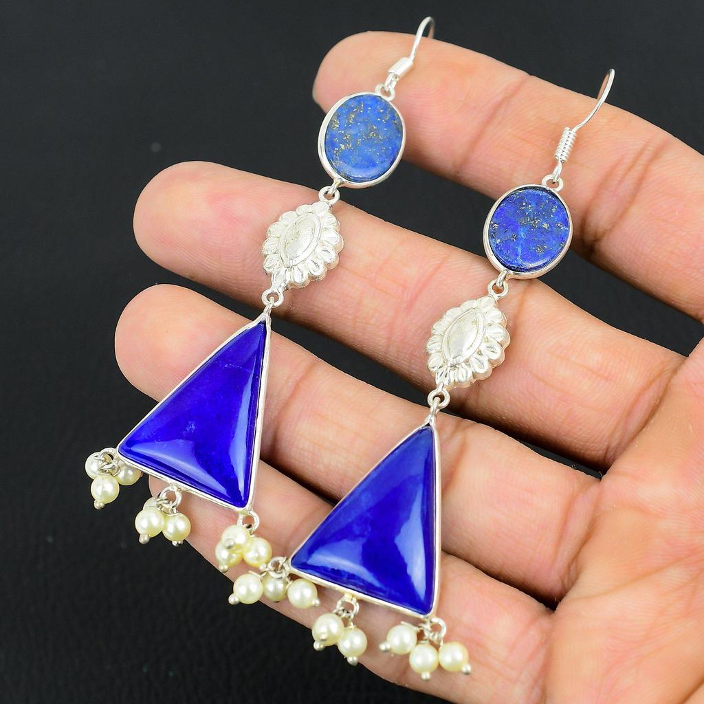 Frauentag Angebot Lapislazuli Stein Sterling Silber Hängeohrringe Schmuck