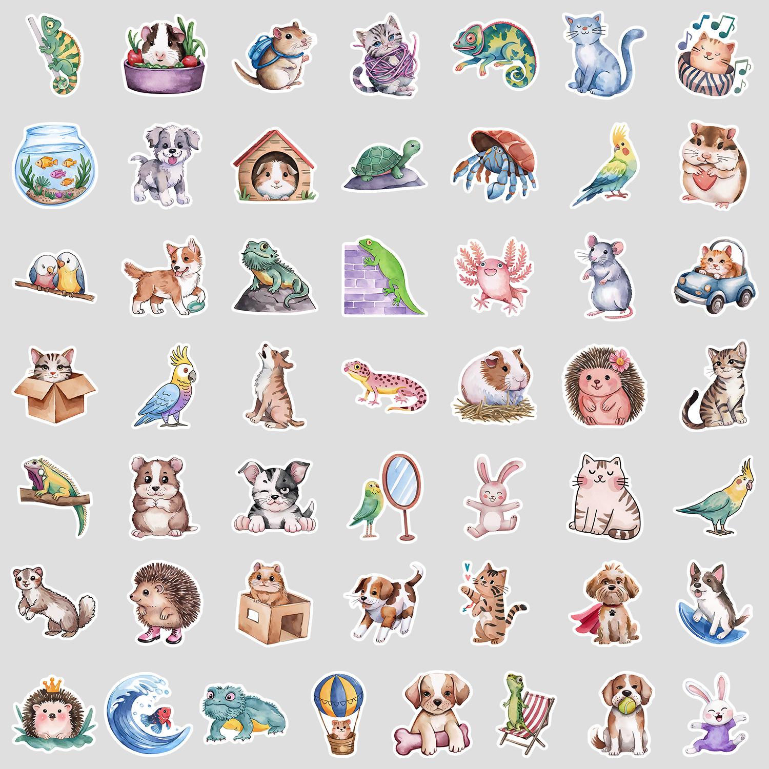 

50 Милых Акварельных Наклеек Граффити Животных Наклейки Материал для Ручного Учета Канцелярский Набор Наклейки для Чемодана Заметок Водонепроницаемые Наклейки