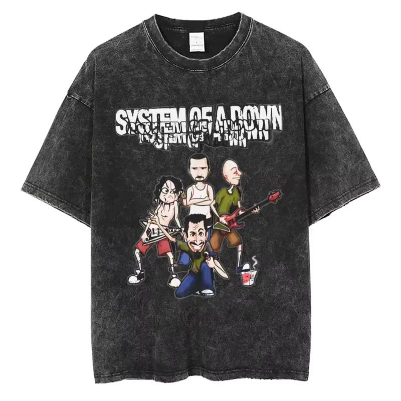 System of A Down Toxicity Album Graphic Washed Tshirt Unisex Women Rock Oversized T Shirts Unisex Vintage Alternative Metal Tshirts