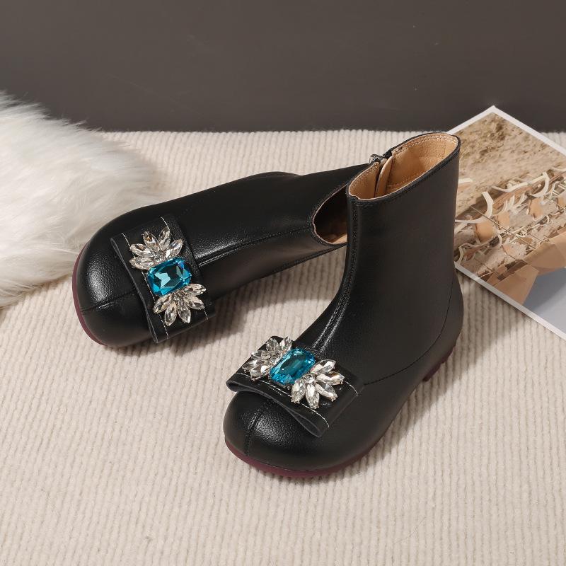 Autumn/Winter 2025 Korean Style Girls' Leather Princess Boots: Velvet-Lined, Soft Sole Short Boots