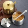 Stainless Steel Sugar Bowl Gold Silver Small Condiment Container Storage Jar  Kitchen Supplies