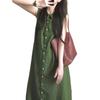 Fresh Mori green cardigan dress women's summer atmosphere belt strap polo collar button long skirt