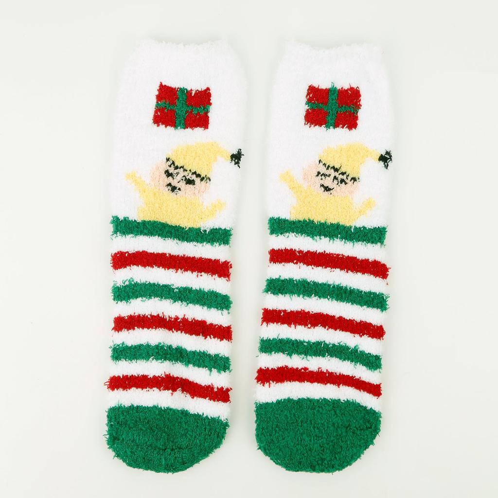 Autumn Winter Christmas Cartoon Elk Coral Fleece Velvet Sleep Socks