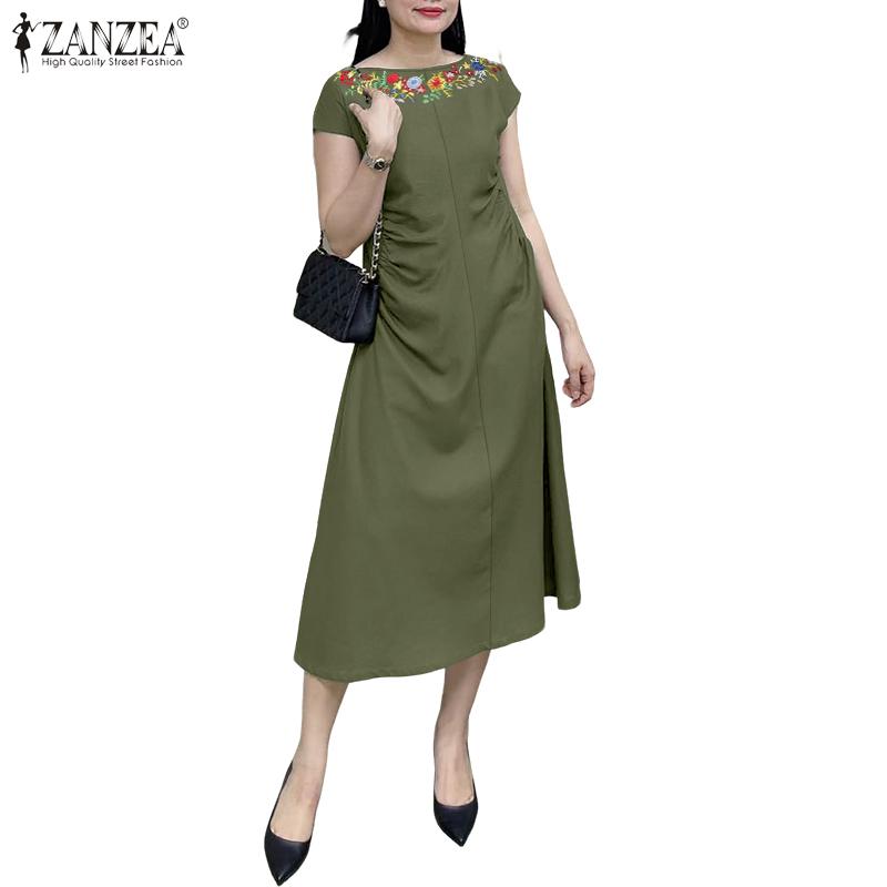 

ZANZEA Women Summer Floral Embroidery Casual Sleeveless Dress 5XL Темно-синій