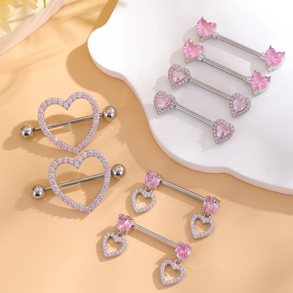 2pcs Heart Dangle Nipple Rings Shield Bar Sets for Women Stainless Steel Moon Butterfly Shaped Nipple Piercings Barbell