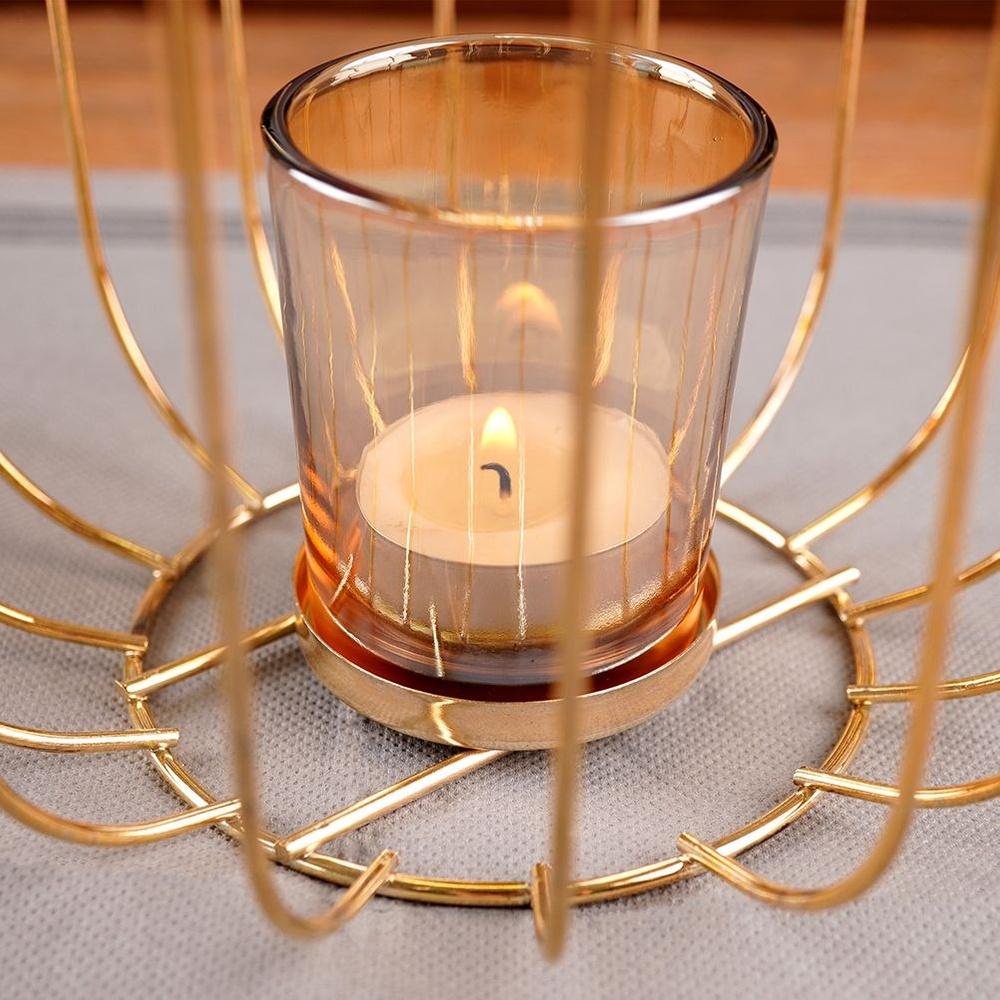 Gold metal candle lantern 21.5 cm