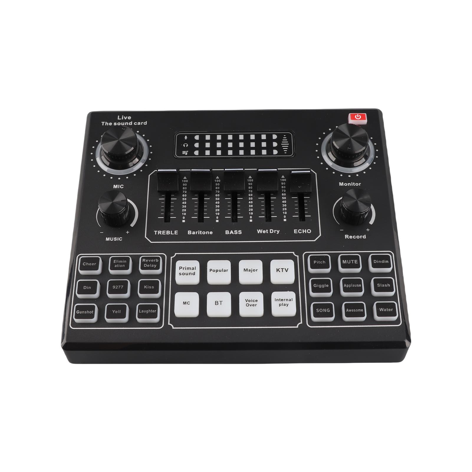 

V9 Live Sound Card BT Accompaniment Audio Mixer with Sound Effects Broadcasting Recording Network Singing On Phones чёрный