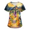 Women's Halloween Printed V-Neck Short Sleeve Scrub Top with Pockets