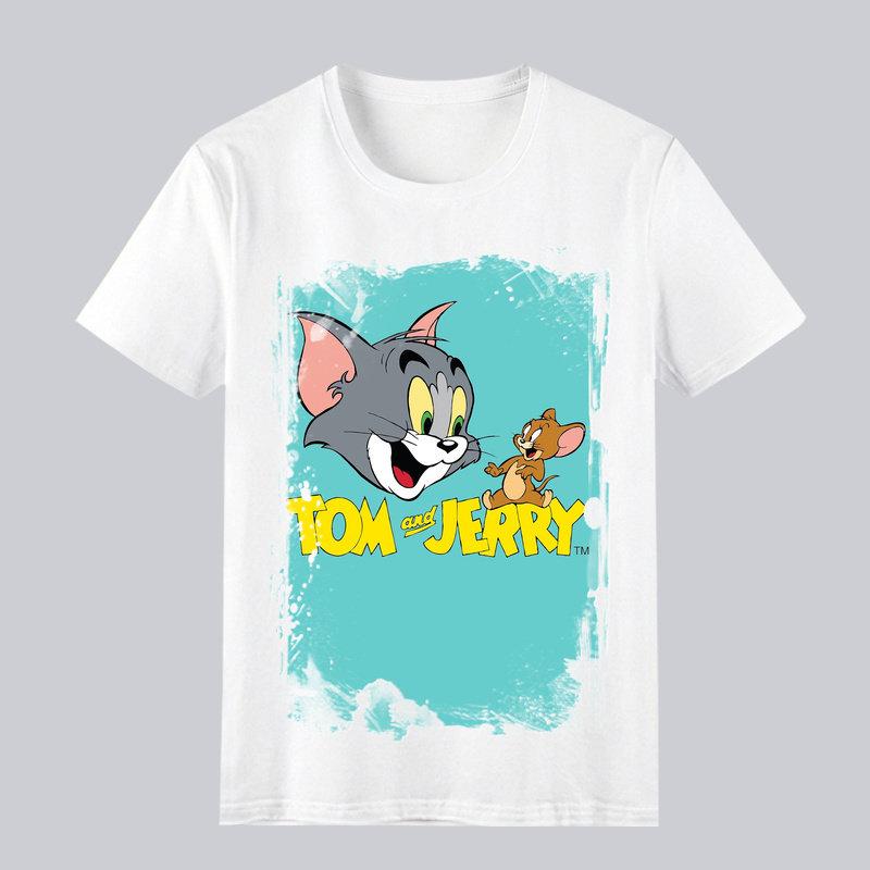 2026 Summer Comic Form Tom and Jerry Image 100 Cotton Printed Oversize Casual Tshirt Adult Children Parentchild Top Homewear