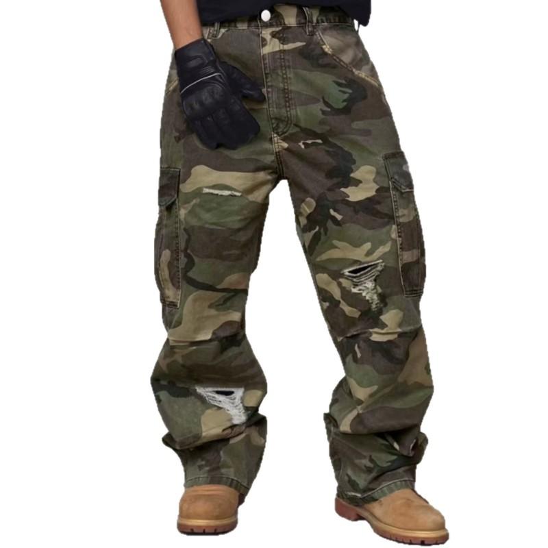 Hoge Taille Rechte Pasvorm Gewassen Camo Cargo Jeans Casual Streetwear Heren 2026