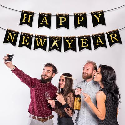 New Year'S Black And Gold Fireworks Cheers Dovetail Flag Happy New Year La Flag Banner