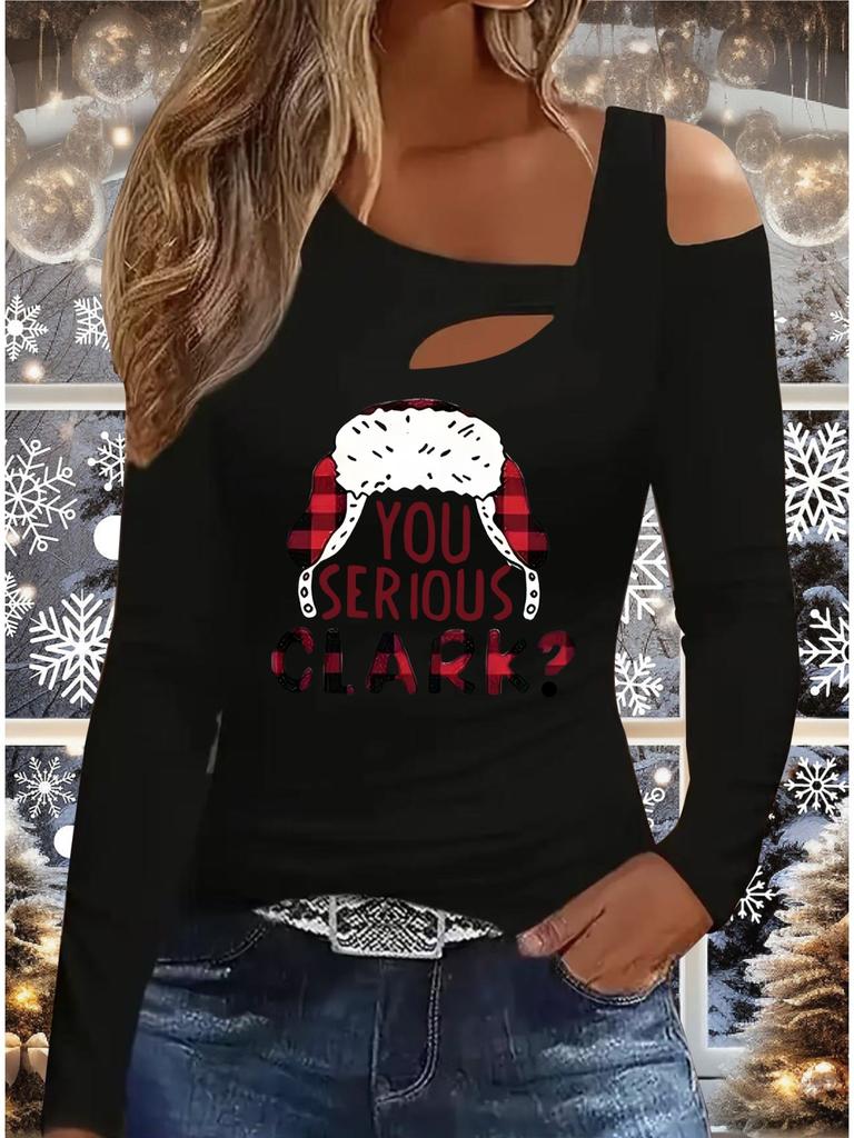 Autumn & Winter Women's New Casual  Long Sleeve Top  Christmas Pattern Ideal Halloween Christmas Gift T Shirt