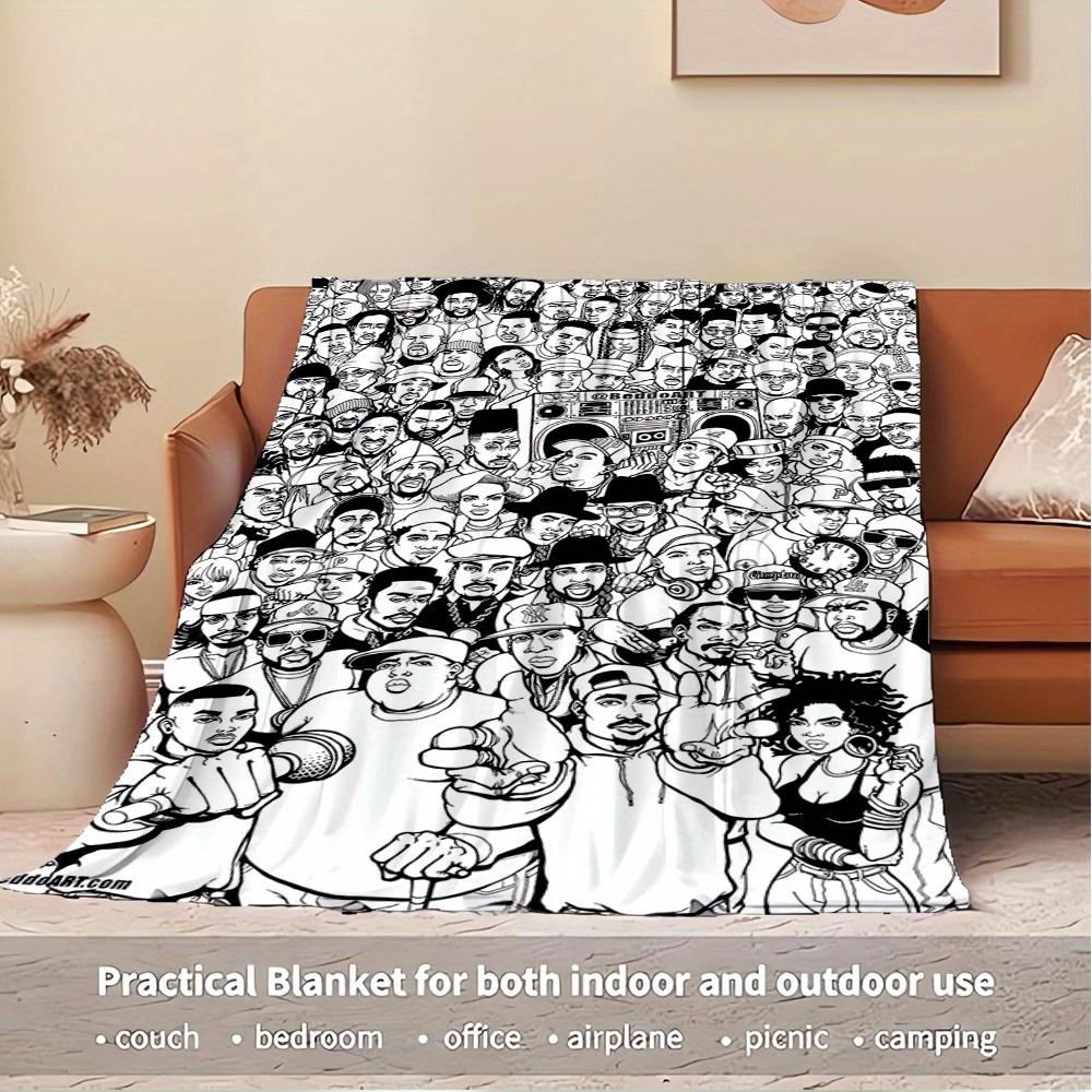 For Hip Hop,Culture,Icons Themed Flannel Blanket, Glam Style, Digital Print, All Season Comfort, ,for Cozy Plush Flannel Cover103