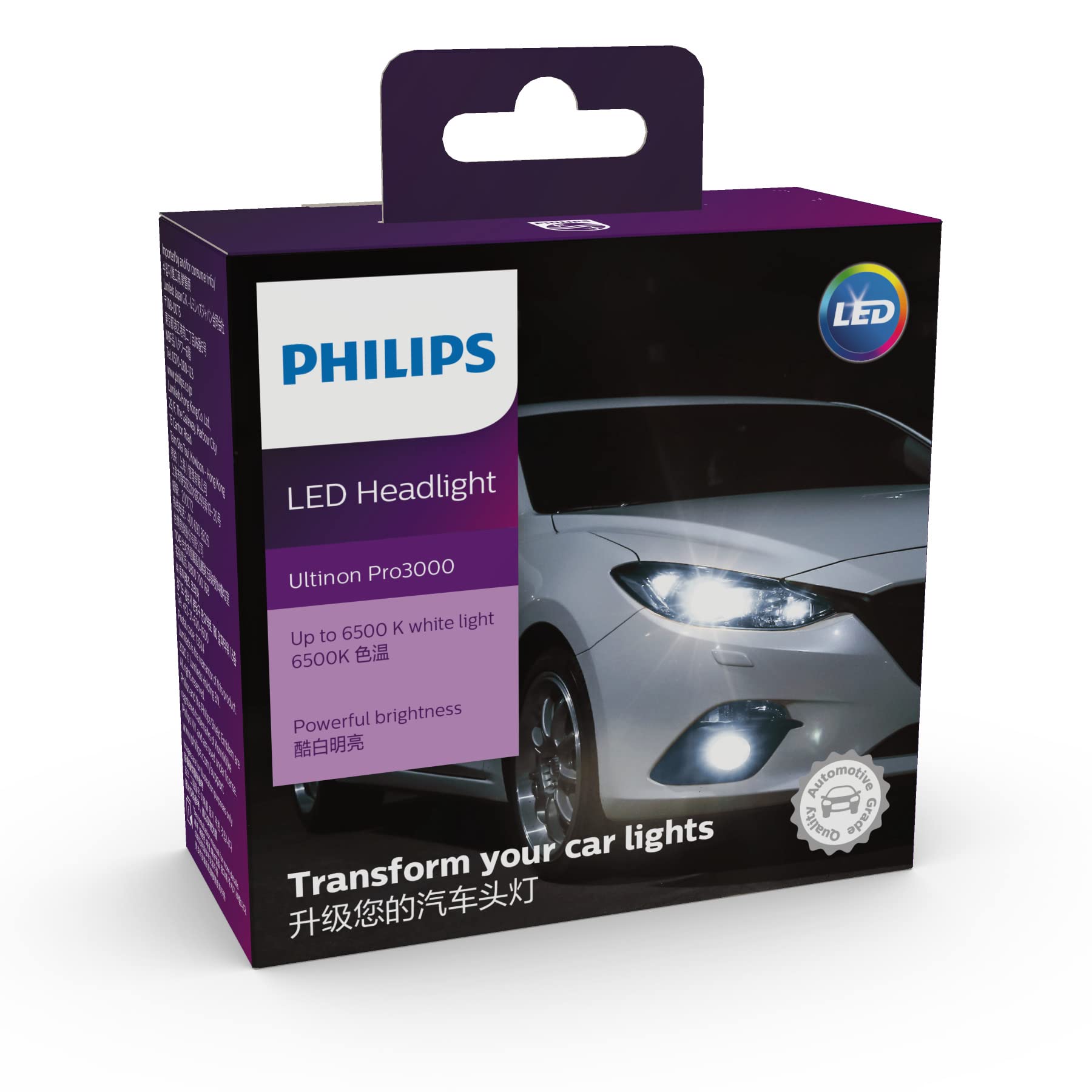 Philips Светодиодная лампа для фары головного света HB3/HB4, противотуманная фара, 6500 К, автомобильная лампа, 11005U3000X2, упаковка из 2 штук HB3/HB4