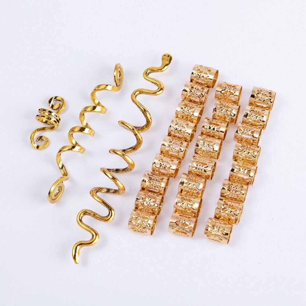 28pcs/set Golden Hair Ring Clips Zinc Zinc Alloy Hair Charms Fasion Dirty Braid Hair Buckles  Party